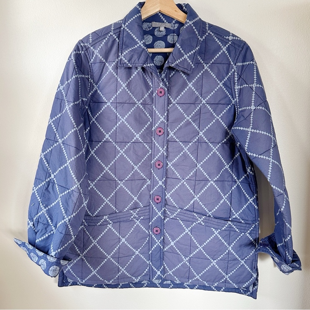 Habitat Button Front Quilted Jacket Blue Purple Cotton XS/Small